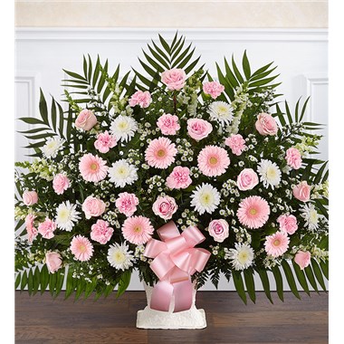 Heartfelt Tribute&trade; Floor Basket- Pink & White