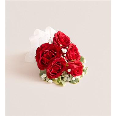 Red Spray Corsage-White Bow
